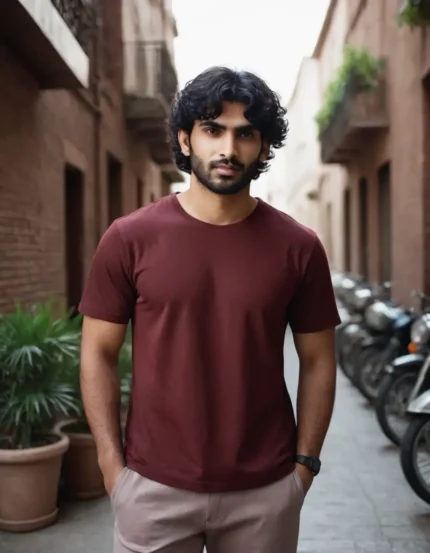 Massari Deep Maroon 180 GSM Tee – Luxe Comfort, Timeless Appeal